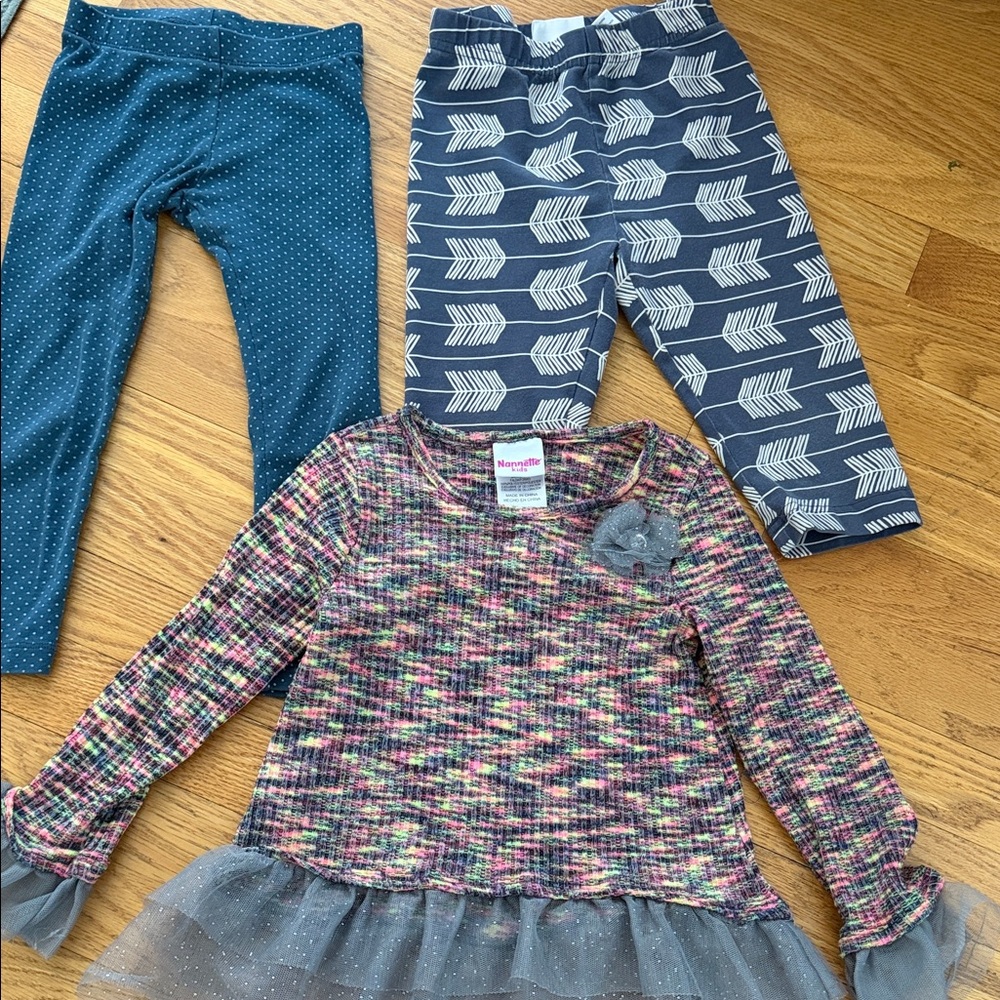 Lot of 3🌸 1 Nannette top 4t, 2 leggings Tea size 5, Hanna Andersson size 100/4US